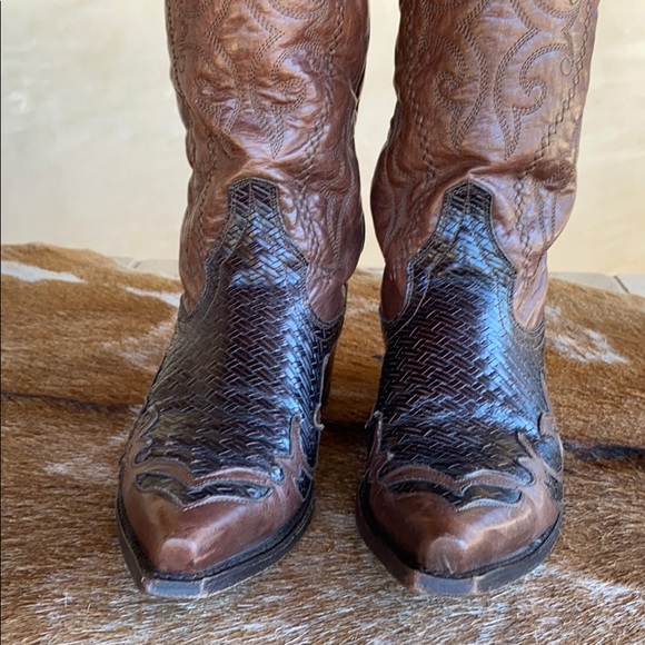 Stetson Women's Two Toned Brown Leather Tall Boot. - Picture 3 of 11